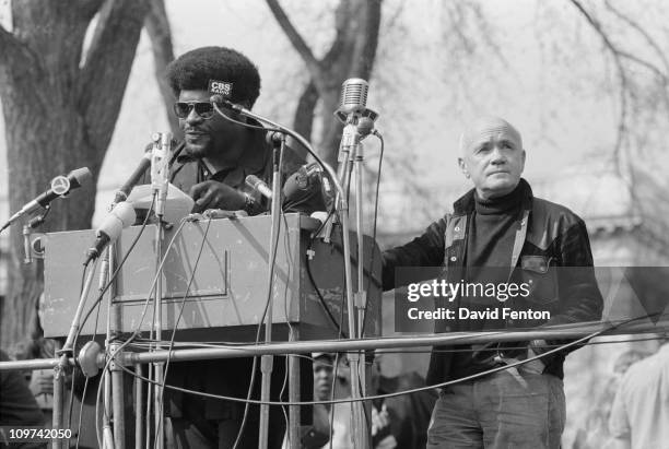 American social and political activist and a founding member of the Black Panther Party Elbert 'Big Man' Howard speaks at a rally, New Haven,...