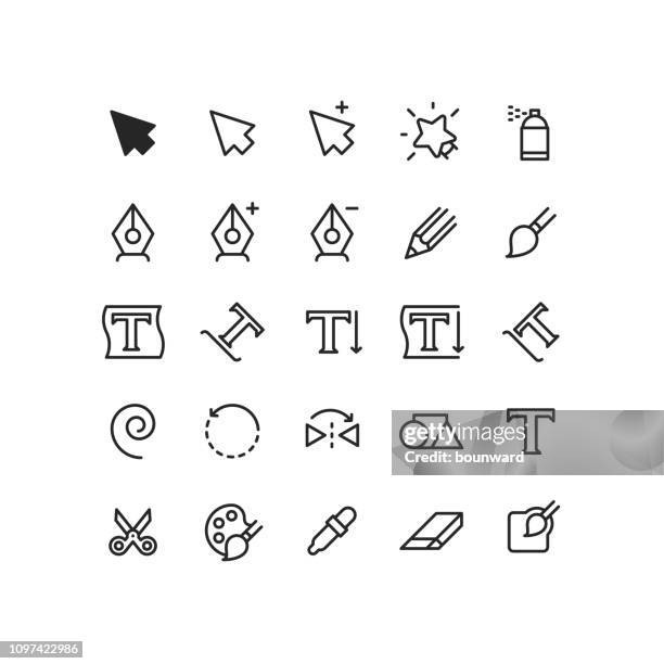 cursor graphic tools outline icons - graphic design studio stock illustrations