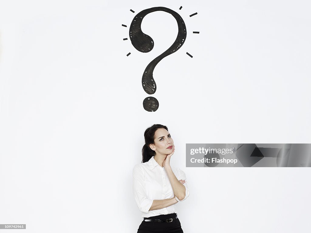 Woman with a question mark above her head