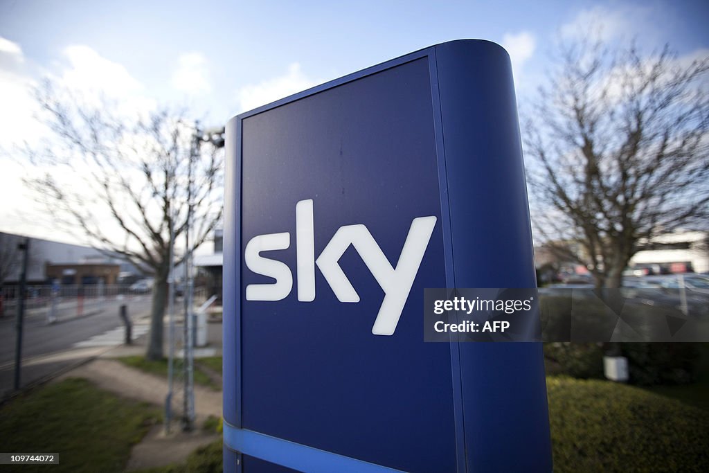 A Sky sign is pictured at the British Sk