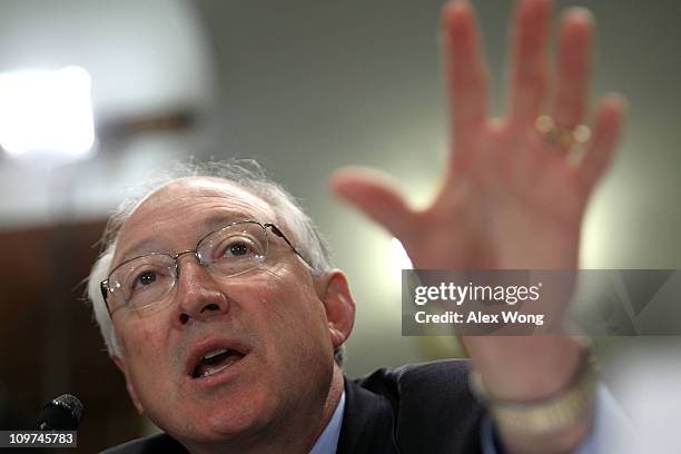 Interior Secretary Ken Salazar testifies during a hearing before the House Natural Resources Committee March 3, 2011 on Capitol Hill in Washington,...