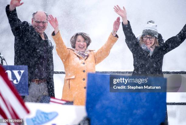 Sen. Amy Klobuchar is joined by her husband John Bessler and daughter Abigail Bessler after announcing her 2020 presidential bid on February 10, 2019...