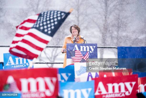 Sen. Amy Klobuchar announces her 2020 presidential bid on February 10, 2019 in Minneapolis, Minnesota. The crowd braved cold temperatures and heavy...