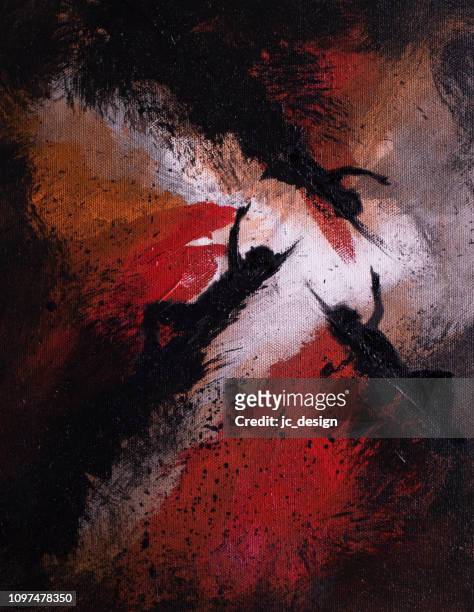 abstract painting of three people reaching out - relationship difficulties stock illustrations
