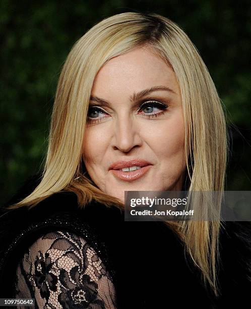 Recording artist Madonna arrives at the Vanity Fair Oscar Party at Sunset Tower on February 27, 2011 in West Hollywood, California.