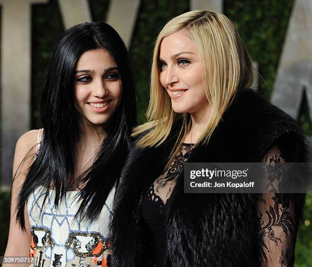 Recording artist Madonna and daughter Lourdes Leon arrive at the Vanity Fair Oscar Party at Sunset Tower on February 27, 2011 in West Hollywood,...