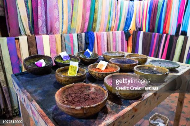 selection of powders used to dye fabrics and textiles - software demo stock pictures, royalty-free photos & images