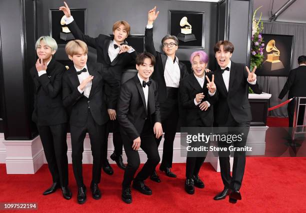 South Korean boy band BTS attends the 61st Annual GRAMMY Awards at Staples Center on February 10, 2019 in Los Angeles, California.