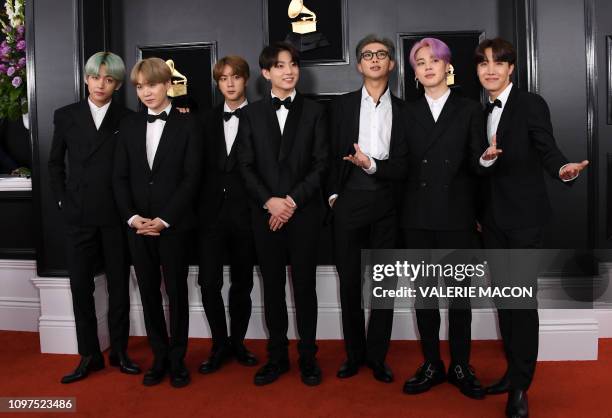 Boy band BTS arrive for the 61st Annual Grammy Awards on February 10 in Los Angeles.