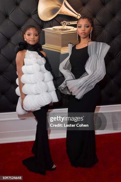 Halle Bailey and Chloe Bailey of Chloe X Halle attend the 61st Annual GRAMMY Awards at Staples Center on February 10, 2019 in Los Angeles, California.