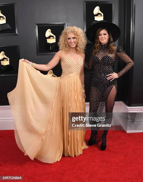 Kimberly Schlapman and Karen Fairchild of Little Big Town attends the 61st Annual GRAMMY Awards at Staples Center on February 10, 2019 in Los...