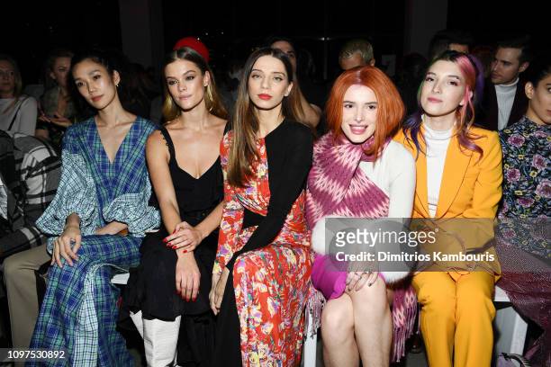 Tao Okamoto, Nina Agdal, Angela Sarafyan, Bella Thorne and Dani Thorne attend the Prabal Gurung front row during New York Fashion Week: The Shows at...