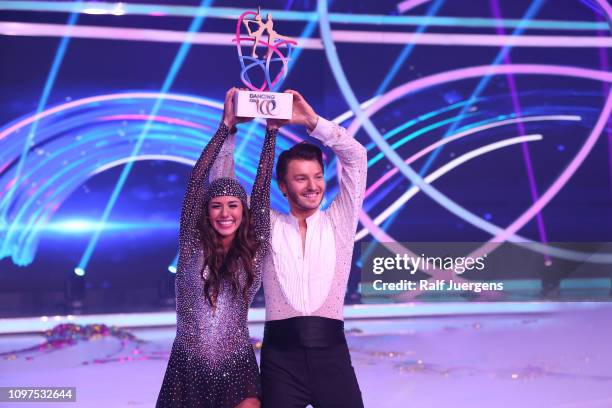 Sarah Lombardi and Joti Polizoakis attend the finals of the television show "Dancing On Ice" on February 10, 2019 in Cologne, Germany.