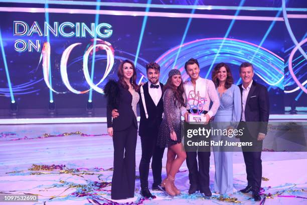 Judith Williams, Cale Kalay, Sarah Lombardi, Joti Polizoakis, Katarina Witt and Daniel Weiss attend the finals of the television show "Dancing On...