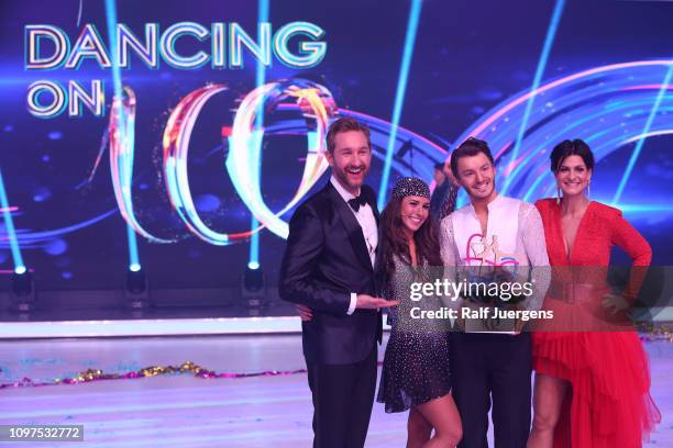 Daniel Boschmann, Sarah Lombardi, Joti Polizoakis and Marlene Lufen attend the finals of the television show "Dancing On Ice" on February 10, 2019 in...