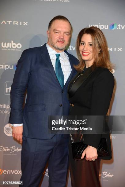 Alexander Fuerst zu Schaumburg-Lippe and his girlfriend Mahkameh Navabi attend the Movie Meets Media party during 69th Berlinale International Film...