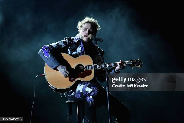 Post Malone performs onstage during the 61st Annual GRAMMY Awards at Staples Center on February 10, 2019 in Los Angeles, California.