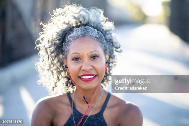 portrait of a black woman with white hair - grey hair stock pictures, royalty-free photos & images
