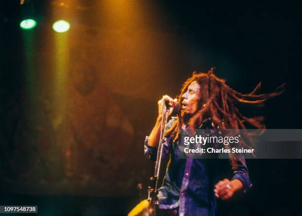 Bob Marley and the Wailers perform at the Apollo Theater on November 22, 1979 in New York, New York.