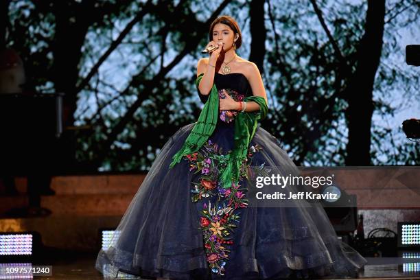 Ángela Aguilar performs onstage at the premiere ceremony during the 61st Annual GRAMMY Awards at Microsoft Theater on February 10, 2019 in Los...
