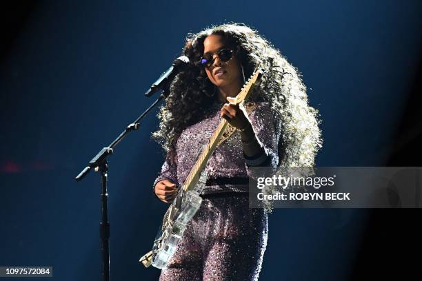 Singer Gabriella Wilson, aka H.E.R., during the 61st Annual Grammy Awards on February 10 in Los Angeles.