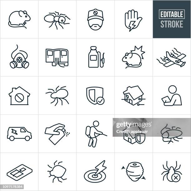 pest control line icons - editable stroke - crop dusting stock illustrations