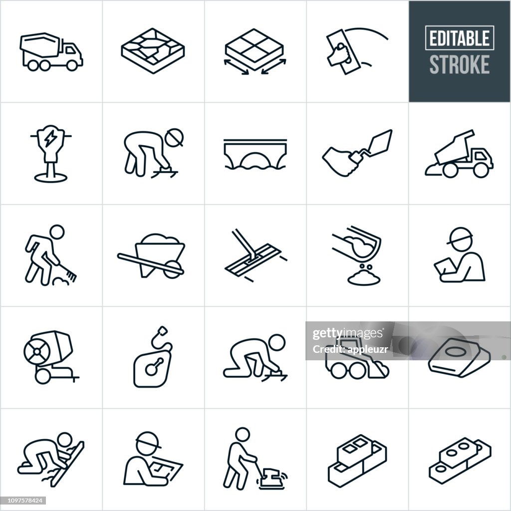 Concrete and Cement Line Icons - Editable Stroke
