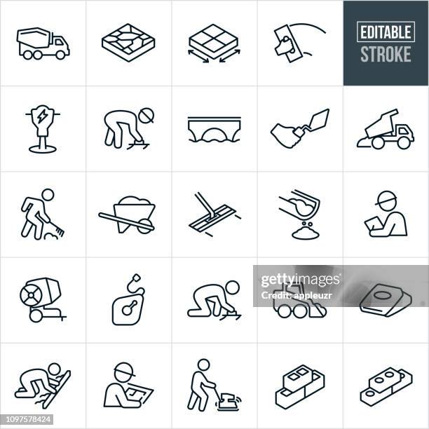 concrete and cement line icons - editable stroke - concrete pouring cement stock illustrations