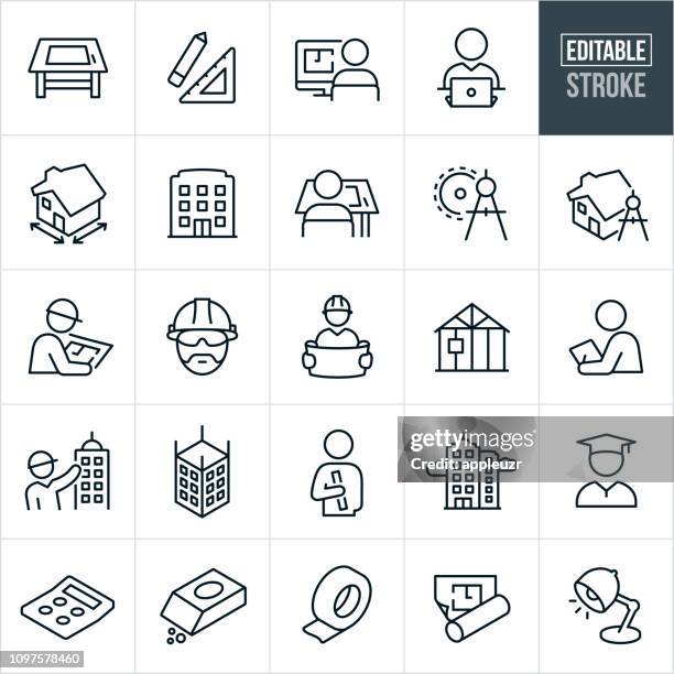 architecture line icons - editable stroke - contour drawing stock illustrations