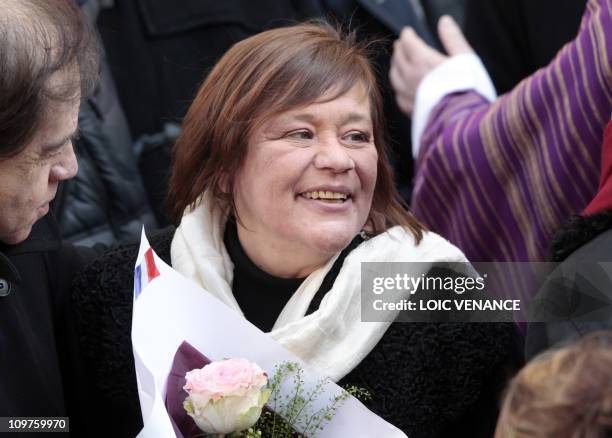 French actress Annie Girardot's daughter Giulia Salvatori leaves the Saint-Roch church after her mother funeral, on March 4, 2011. Girardot who...