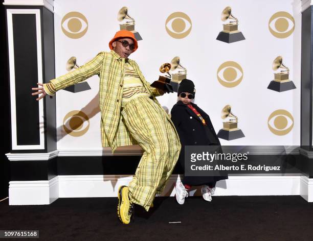 Anderson .Paak and guest pose in the press room during the 61st Annual GRAMMY Awards at Staples Center on February 10, 2019 in Los Angeles,...