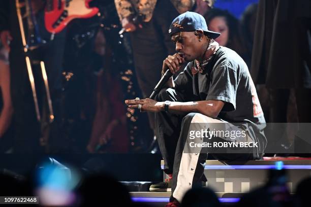 Rapper Travis Scott performs onstage during the 61st Annual Grammy Awards on February 10 in Los Angeles.