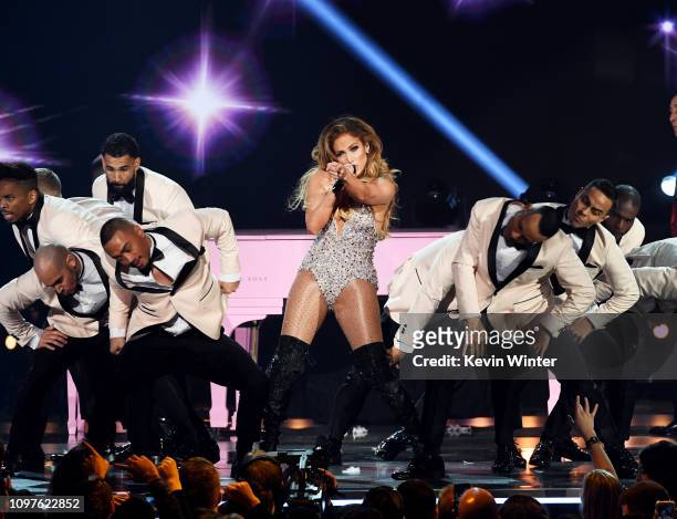 Jennifer Lopez performs onstage during the 61st Annual GRAMMY Awards at Staples Center on February 10, 2019 in Los Angeles, California.