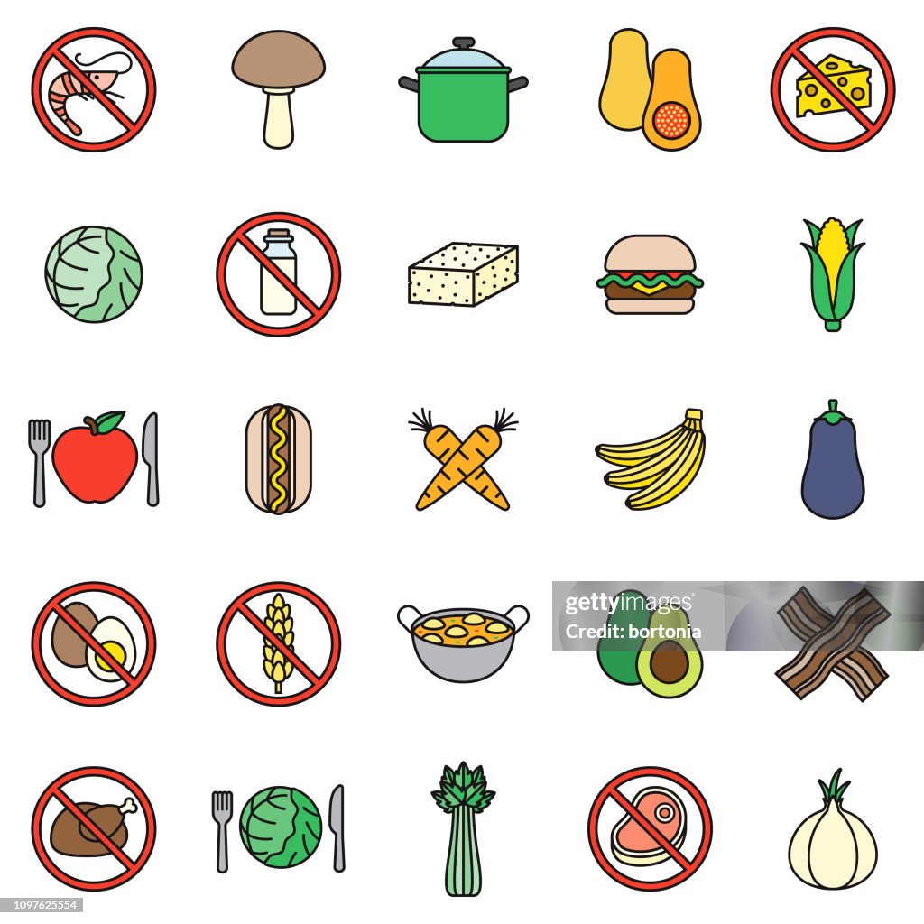 Vegetarian Vegan Flat Design Icon Set