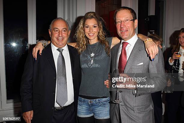 Sir Philip Green, Stasha Green and Richard Desmond attend the 'How To Feed A Man' book launch party for at Il Bottaccio on November 16, 2010 in...