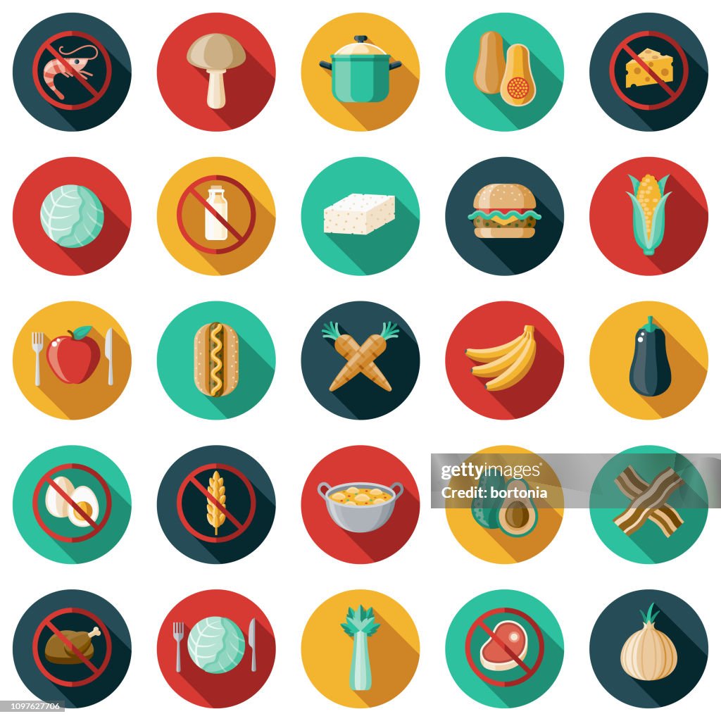 Vegetarian Vegan Flat Design Icon Set