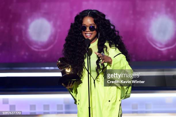 Accepts the Best R&B Album award for 'H.E.R.' onstage during the 61st Annual GRAMMY Awards at Staples Center on February 10, 2019 in Los Angeles,...