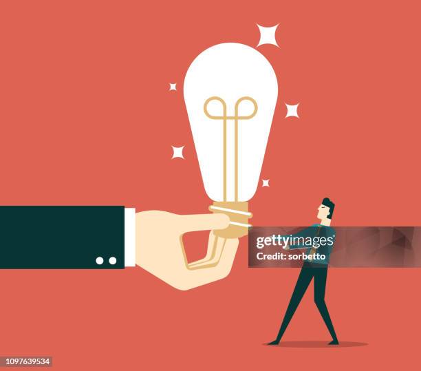big idea light bulb - scientists working stock illustrations