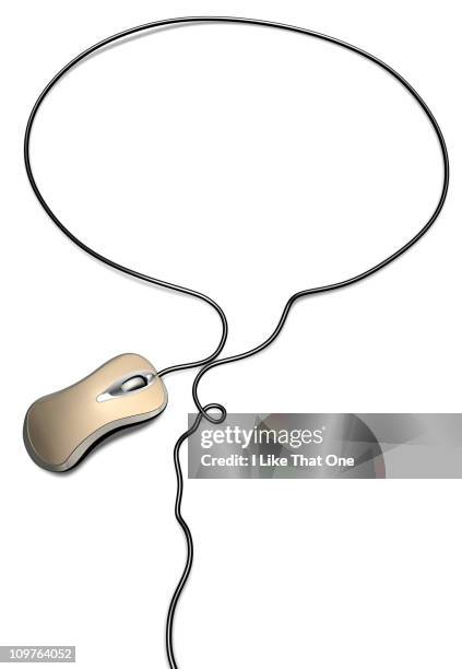 gold computer mouse cable forming a speech bubble - balão de conversa online imagens e fotografias de stock
