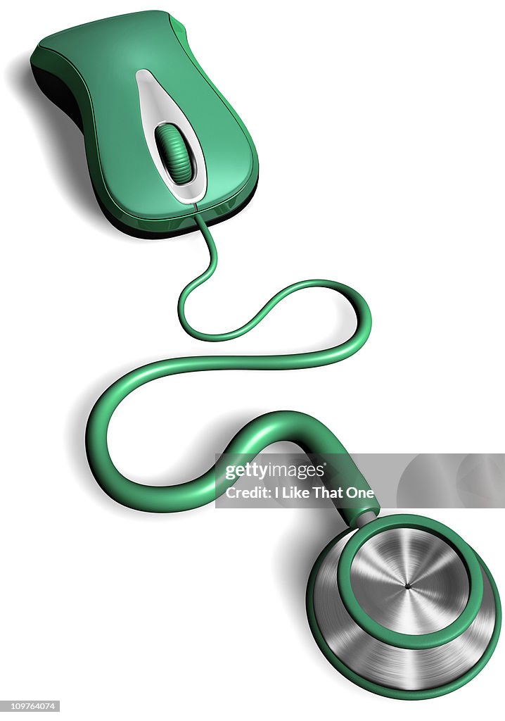 Computer mouse cable attached to a stethoscope