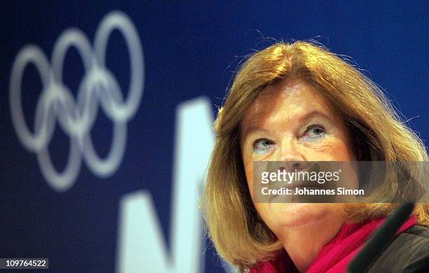 Gunilla Lindberg, head of IOC Evaluation Commission smiles during a press conference on March 4, 2011 in Munich, Germany. The IOC's Evaluation...