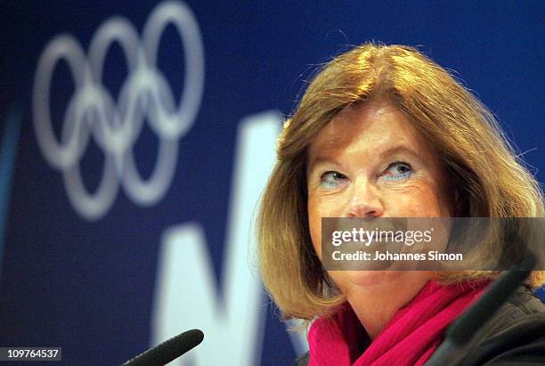 Gunilla Lindberg, head of IOC Evaluation Commission smiles during a press conference on March 4, 2011 in Munich, Germany. The IOC's Evaluation...