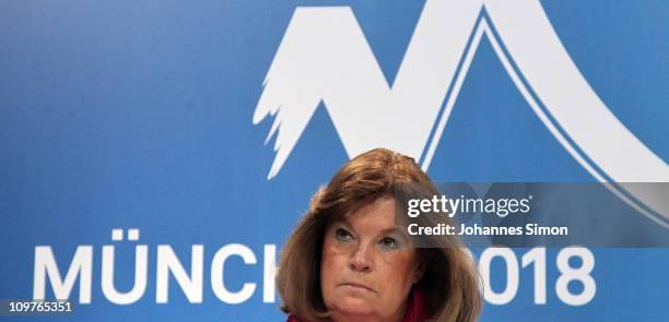 Gunilla Lindberg, head of IOC Evaluation Commission addresses the media during a press conference on March 4, 2011 in Munich, Germany. The IOC's...