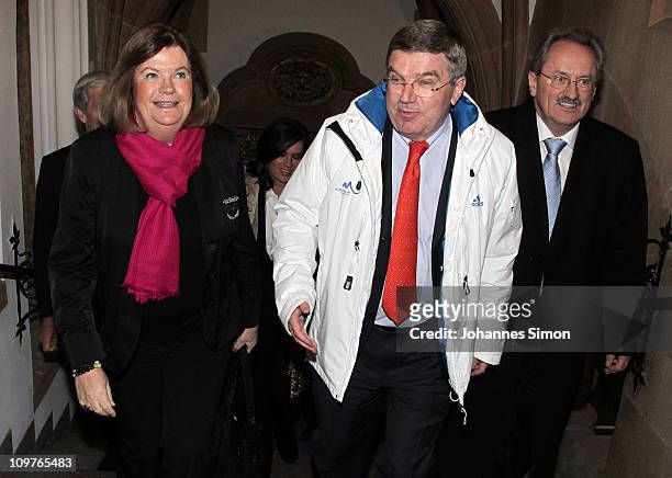 Gunilla Lindberg , head of IOC Evaluation Commission, Thomas Bach, head of German NOC and Munich's lord mayor Christian Ude arrive for the final...