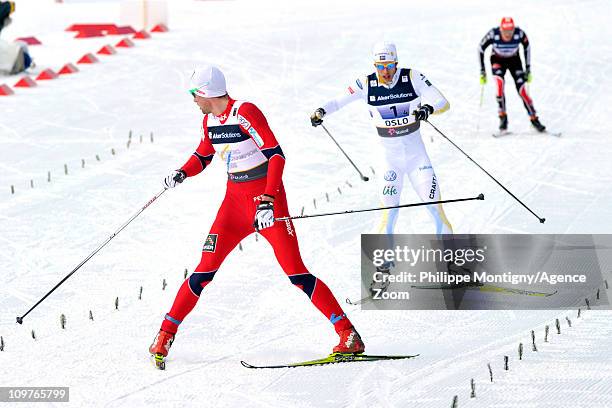 Petter jr. Northug of Norway takes 1st place, Daniel Rickardsson of Sweden takes 2nd place during the FIS Nordic World Ski Championships...