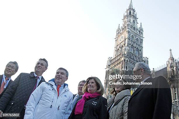 Bavarian sports minister Siegfried Schneider, Thomas Bach, head of German NOC, Gunilla Lindberg, head of IOC Evaluation Commission, Katarina Witt,...