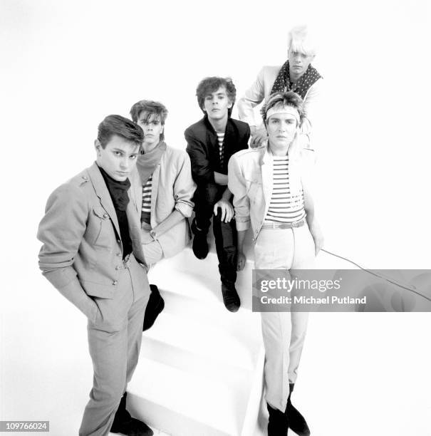 Group Portrait of British band Duran Duran in London, England in 1981. Left to right drummer Roger Taylor, bassist John Taylor, keyboard player Nick...