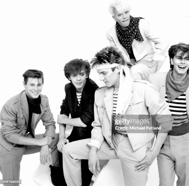 Group Portrait of British band Duran Duran in London, England in 1981. Left to right drummer Roger Taylor, keyboard player Nick Rhodes, singer Simon...