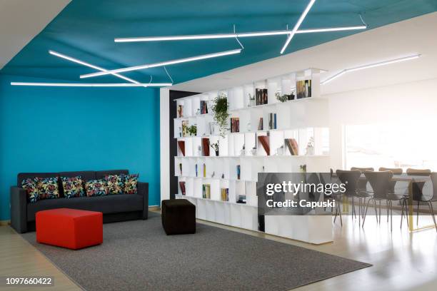 modern open space coworking office - sunny office stock pictures, royalty-free photos & images