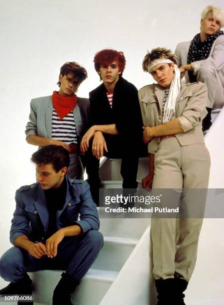 Group Portrait of British band Duran Duran in London, England in 1981. Left to right are drummer Roger Taylor, bassist John Taylor, keyboard player...